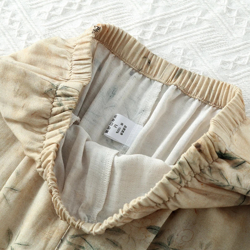 Chinese style Women's Bamboo Fiber Hanfu Summer Long Sleeved Topa & Pants Set