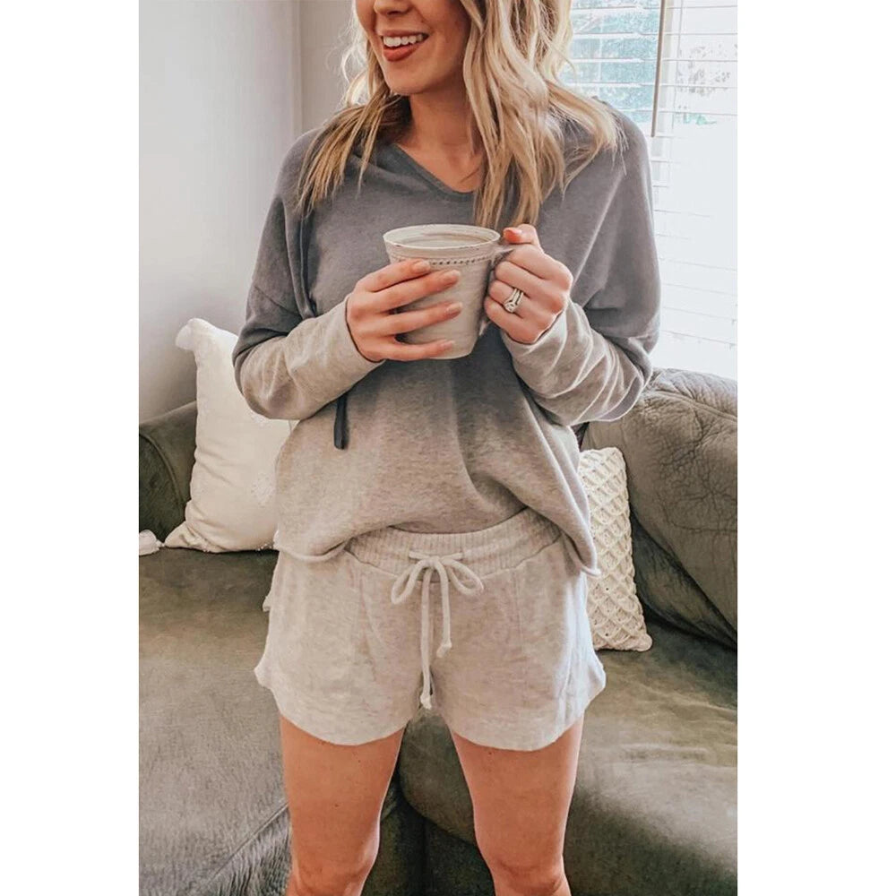 Women Summer Printed Pyjamas Set Short Sleeve Top+Short Pants Sleepwear Homewear