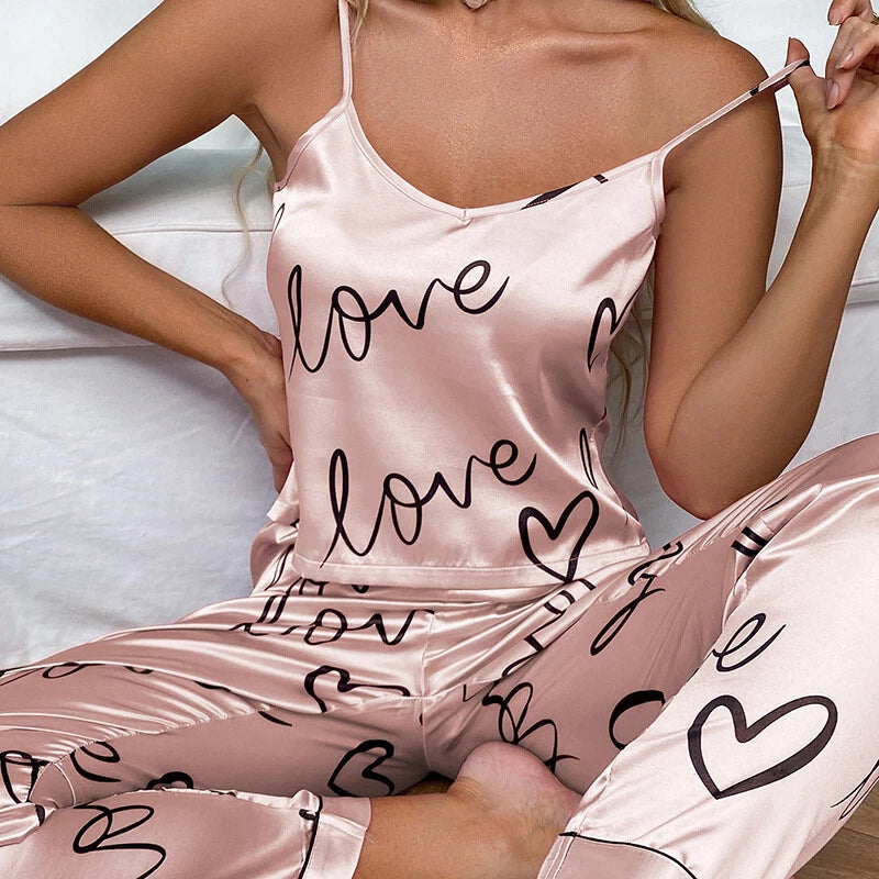 Women Silk Satin Pajamas Pj Cami Vest Set Soft Nightwear Sleepwear Sexy Lingerie