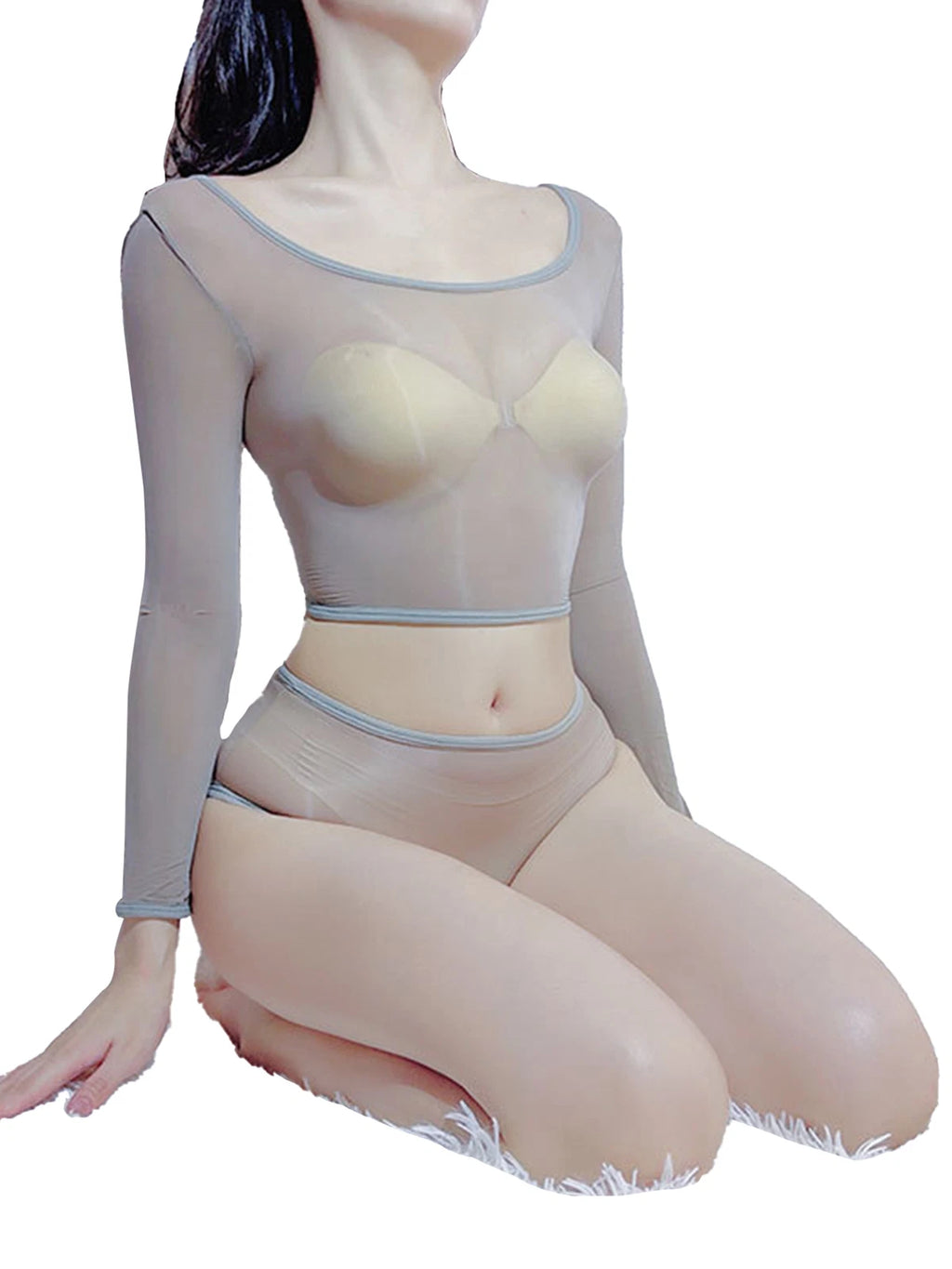 Womens Crop Top With Briefs Mid Waist Nightwear Long Sleeve Tops And Panties