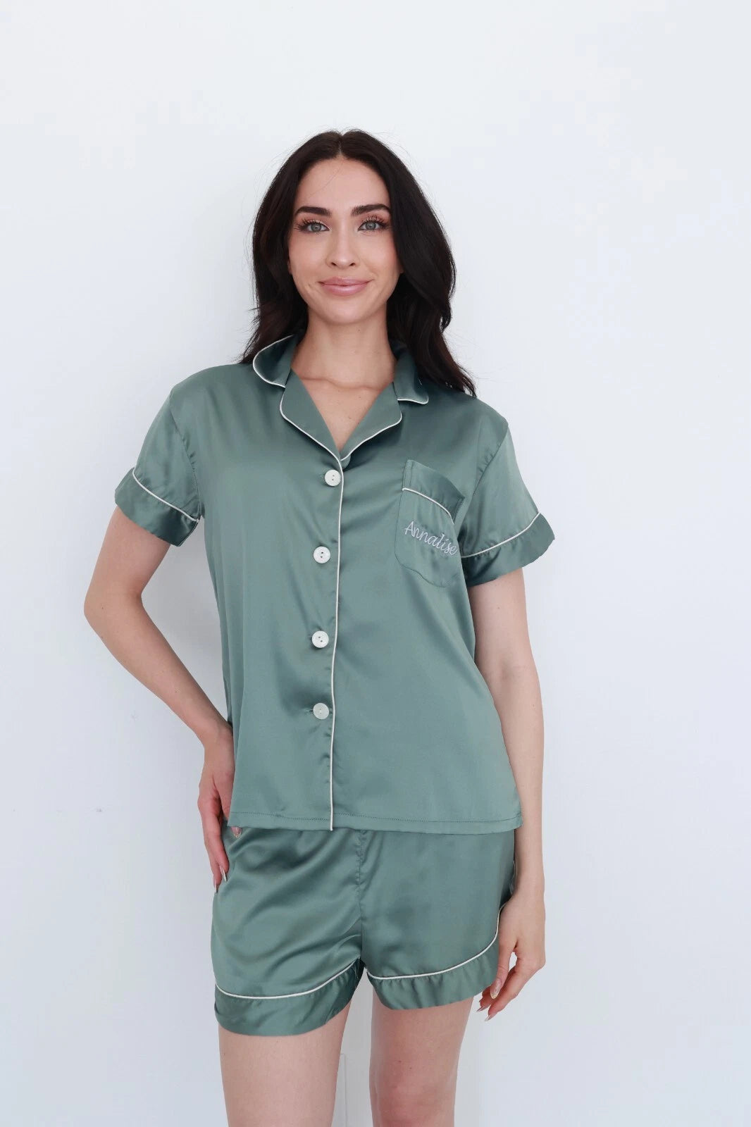 Satin Pajama Set – 2 Piece Short Sleeve & Shorts Bridal Party Sleepwear