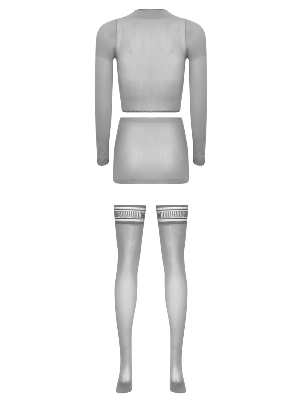 Womens Crop Top And Skirt With Stockings Round Neck Nightwear Tempting Glossy