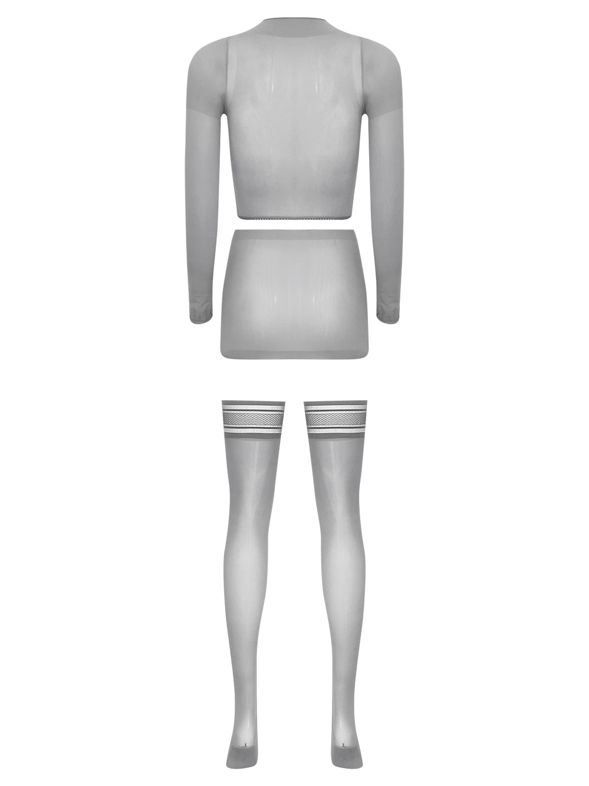 Womens Crop Top And Skirt With Stockings Round Neck Nightwear Tempting Glossy