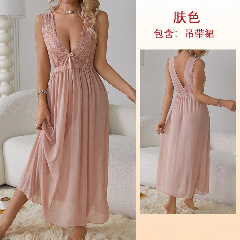 Womens Mesh Sheer Dress See Through Slit Hollow Back V Neck Erotic Lingerie New