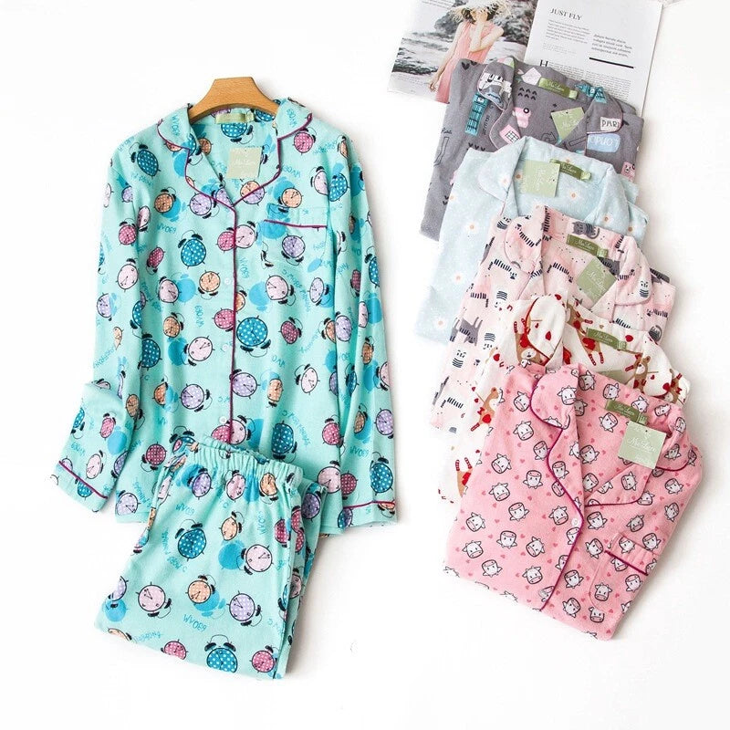 Ladies/Womens 100% Brushed Cotton Pyjamas Set Check Print Button Up Loungewear