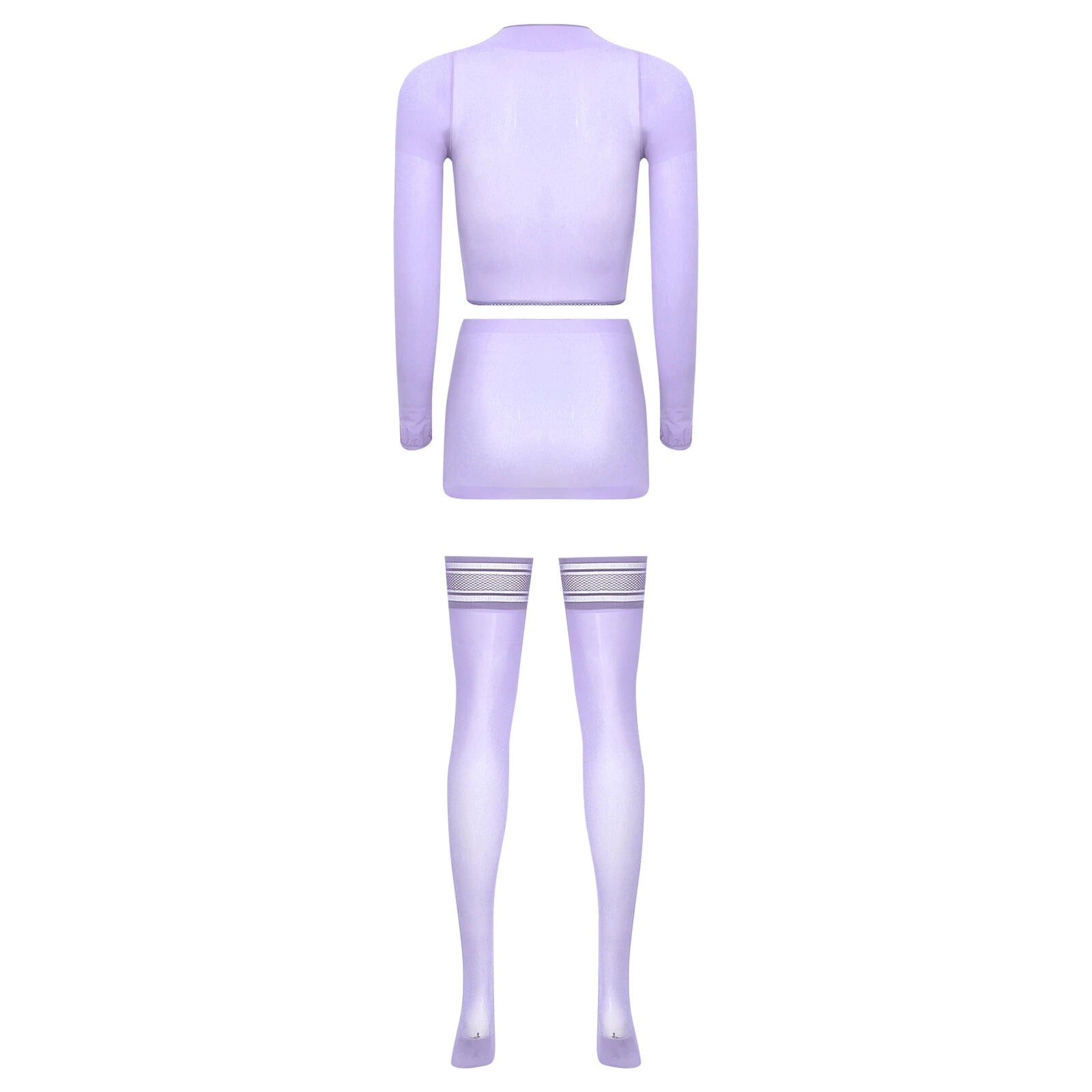 Womens Crop Top And Skirt With Stockings Round Neck Nightwear Tempting Glossy