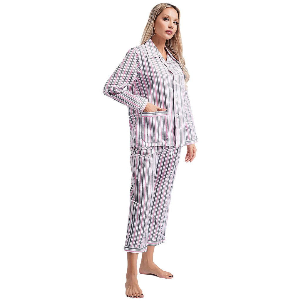 Womens Sleepwear Casual Loungewear Multiple Pockets Pajama Set Button Down Soft
