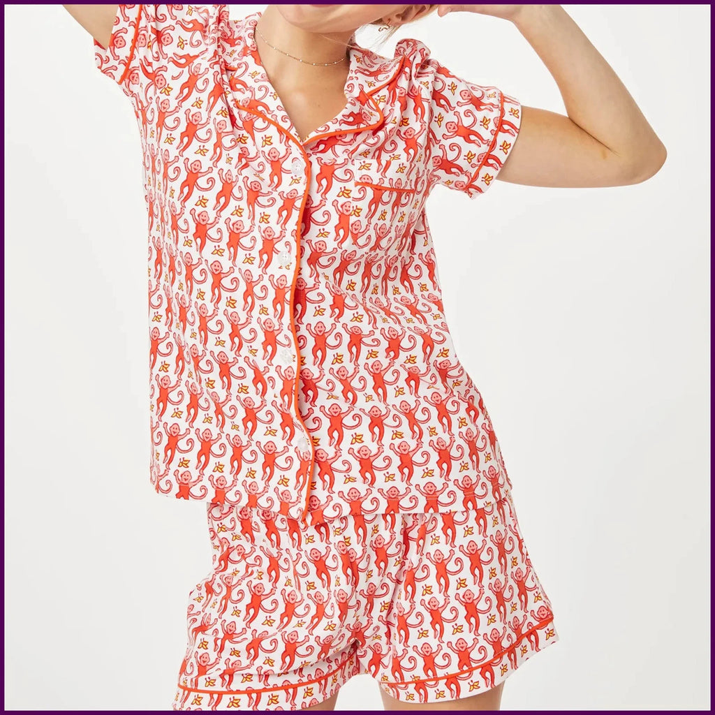 Womens Cute Roller Rabbit Pajamas Monkey Print Sleep Pajama Shorts Set for Women