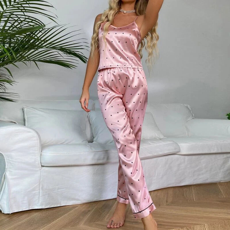 Women Silk Satin Pajamas Pj Cami Vest Set Soft Nightwear Sleepwear Sexy Lingerie