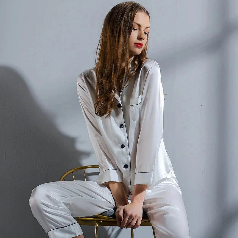 Pajamas Women Summer Autumn Spring Winter Long-sleeved Two-piece Set Sleepwear