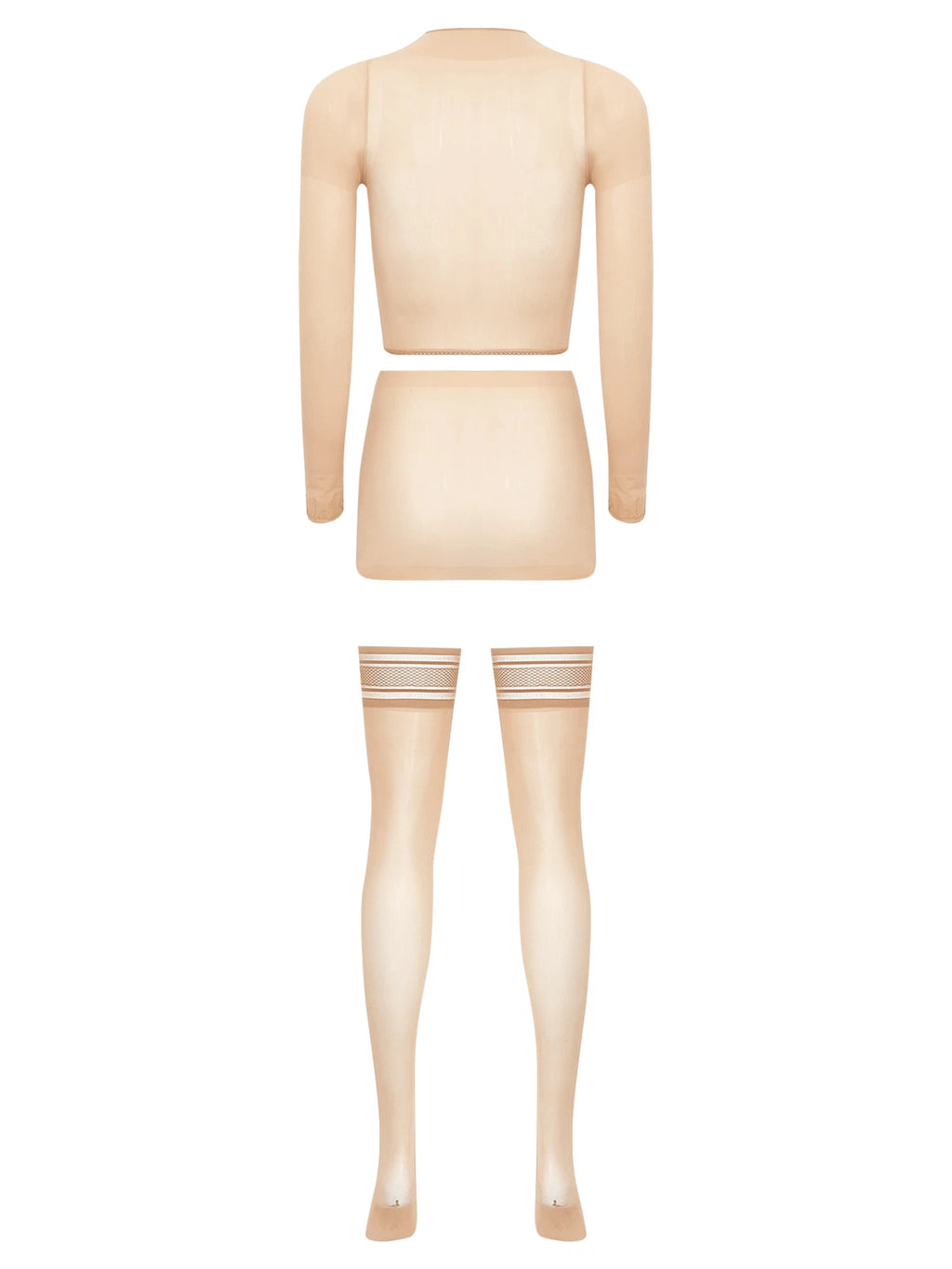 Womens Crop Top And Skirt With Stockings Round Neck Nightwear Tempting Glossy