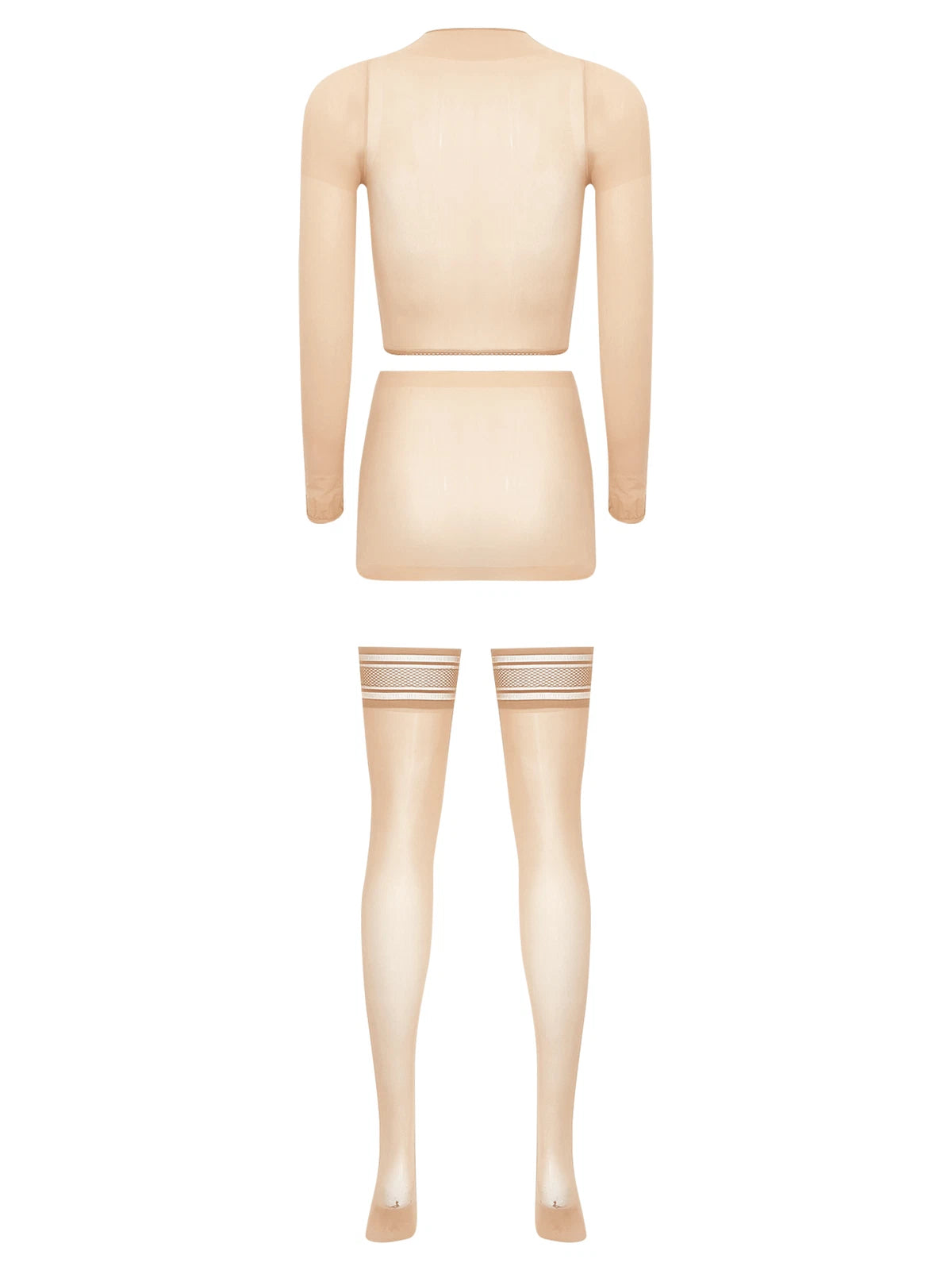 Womens Crop Top And Skirt With Stockings Round Neck Nightwear Tempting Glossy