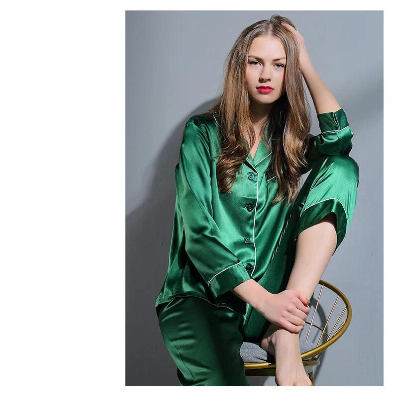 Pajamas Women Summer Autumn Spring Winter Long-sleeved Two-piece Set Sleepwear