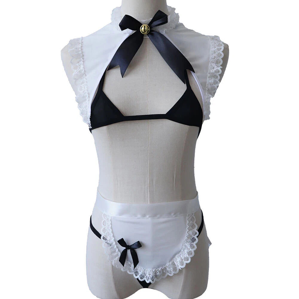 Women's Sexy Japanese Anime Maid Cosplay Costumes Teddy Lingerie Set Nightwear