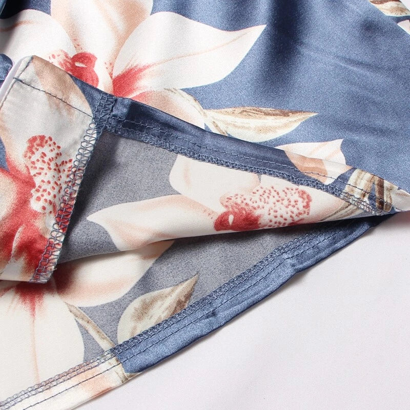 Women's Silk Satin Pajamas Set Short Sleeve Print Sleepwear Nightwear Pyjamas PJ