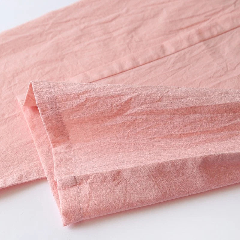 Women 100% Cotton Pajamas Japanese Kimono Robe Top+Pants Sleepwear Nightgown Set