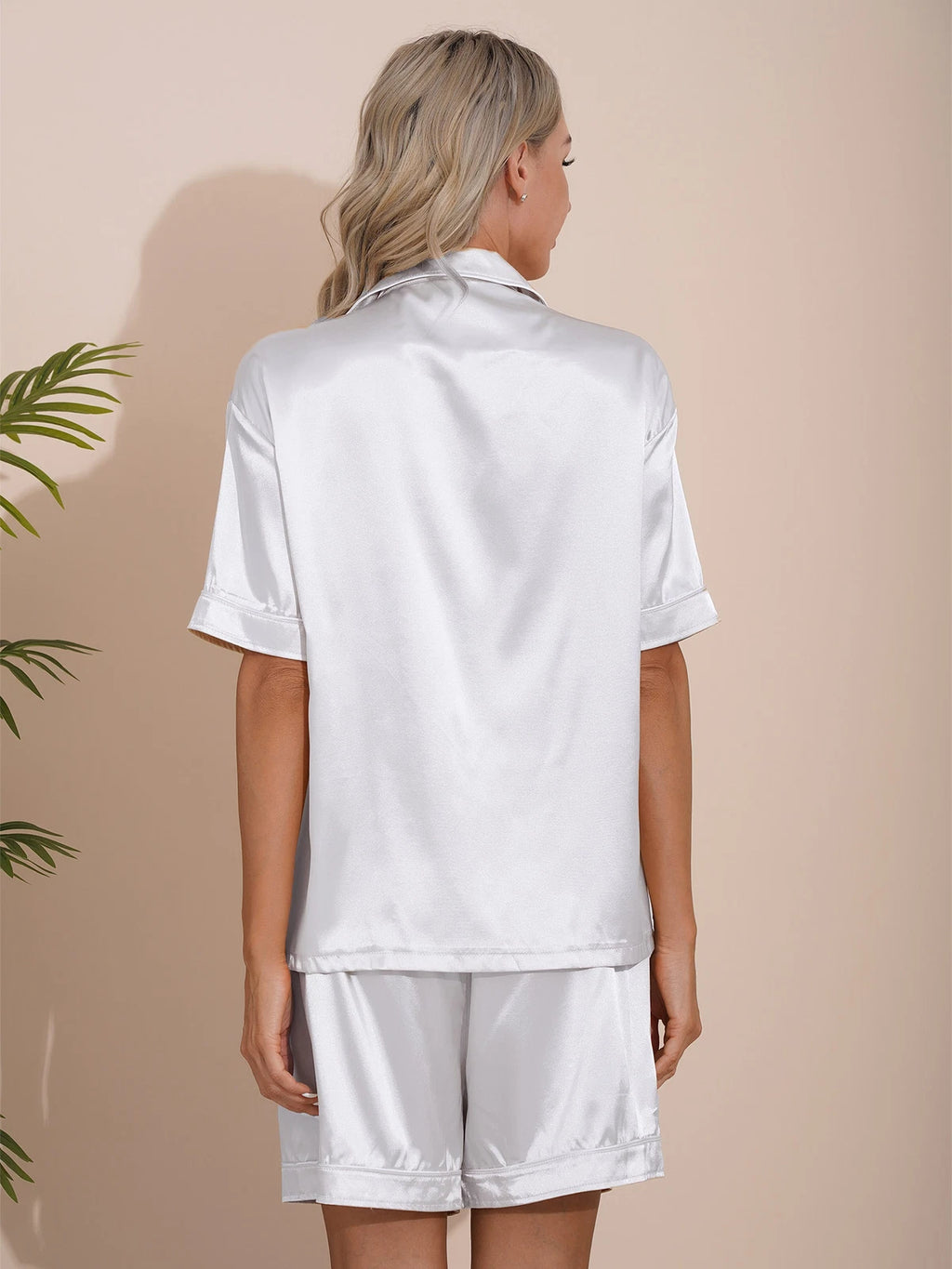 AU Women's Satin Pajamas Short Sleeve Top with Shorts Sleepwear Loungewear Set