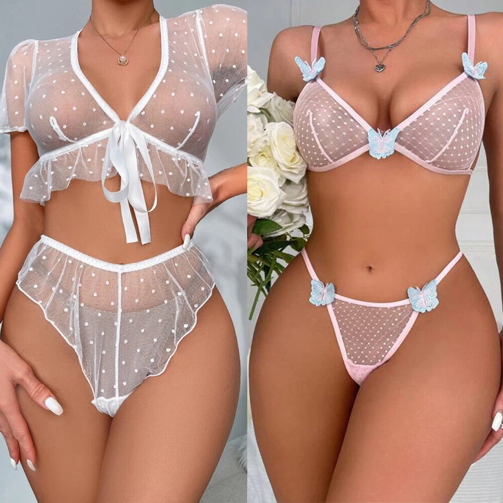 Sexy Lingerie Womens See Through Sheer Babydoll Sleepwear Nightwear Tops&Panties