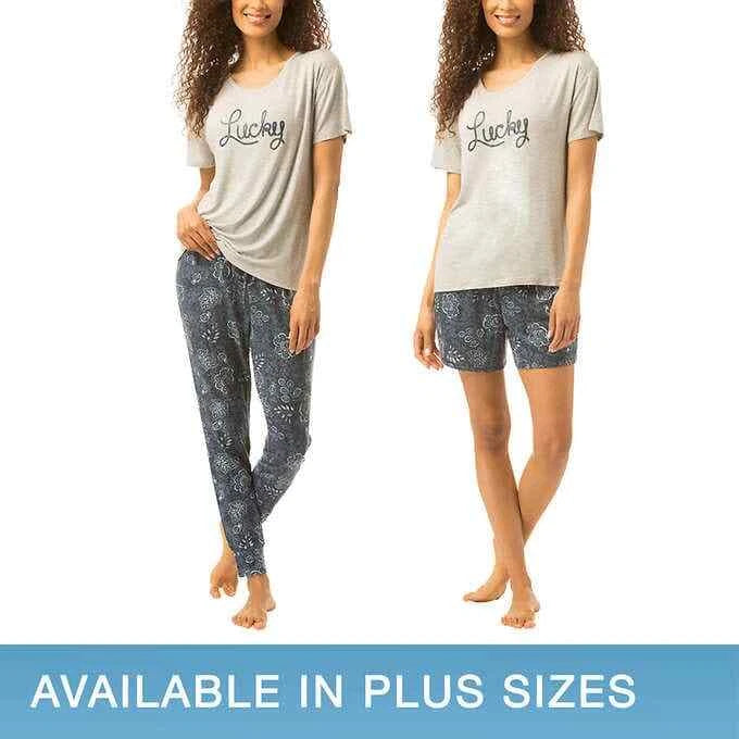 Lucky Brand Ladies' 3-piece Pajama Tee Shirt, Short And Jogger Pj Set L12