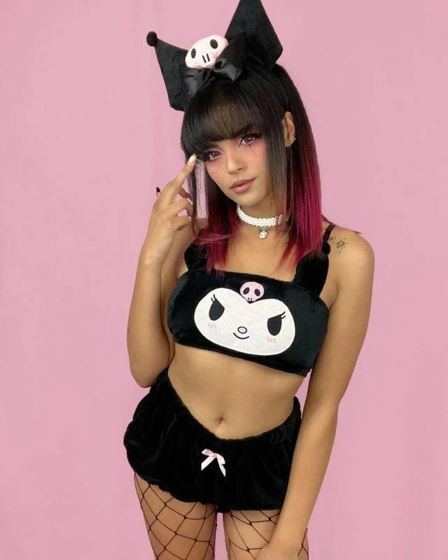 Sexy Kuromi Girls Pyjama My Melody Cinnamoroll Plush Undergarments Shorts Set