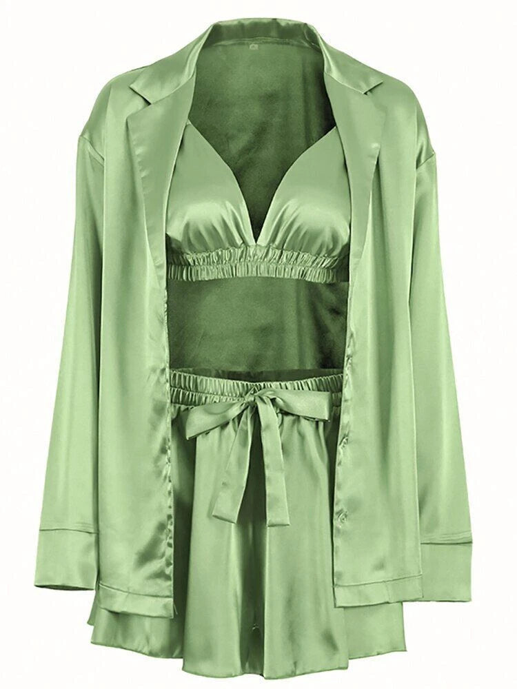 2023 Bathrobe set, women's 3-piece set, pleated robe, women's pajama set