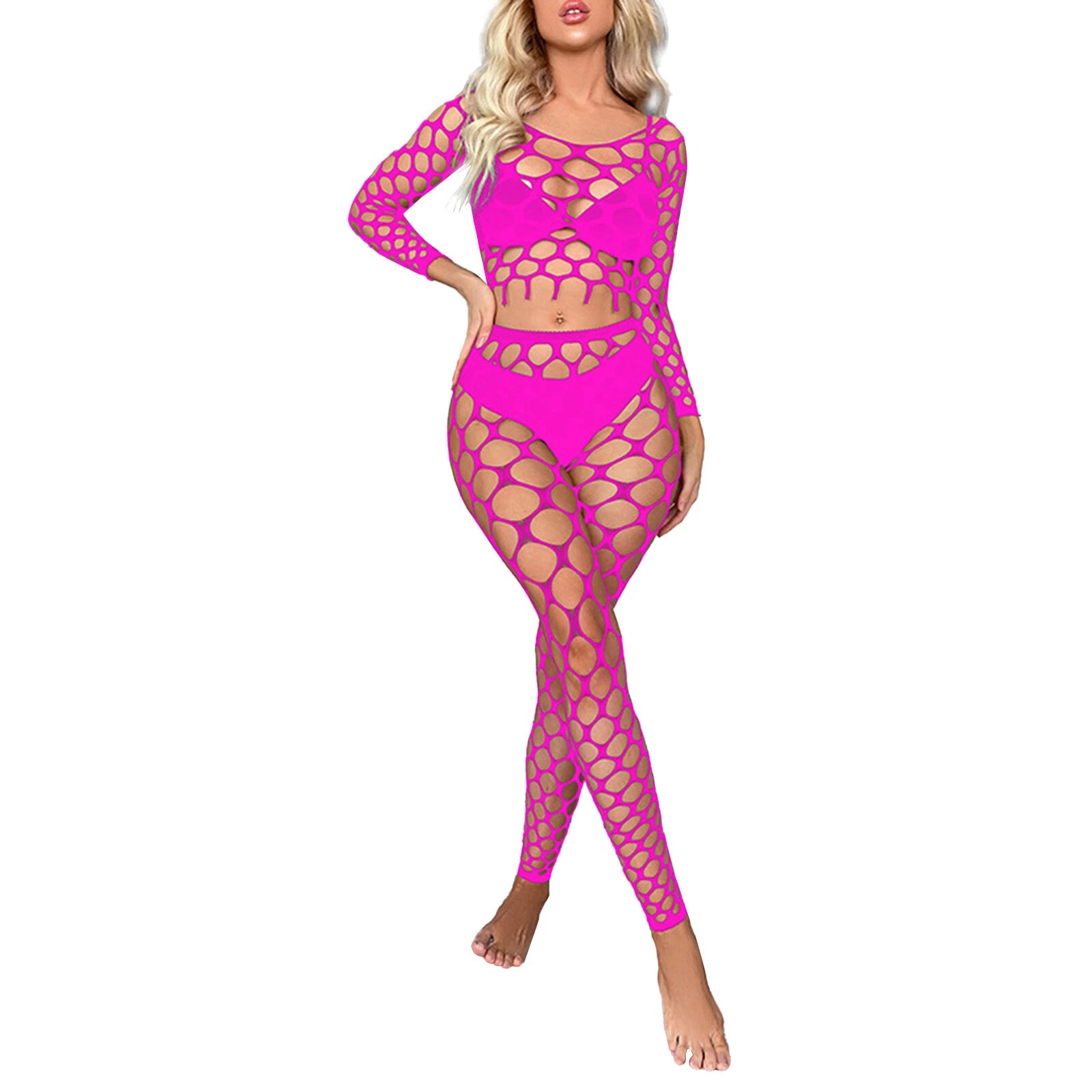 Womens Lingerie Sets Hollow Out See-Through Fishnet Nightwear Crop Top Leggings