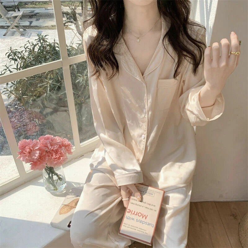 Satin Silk Soft Princess Pajama Set Women HomeClothes BowTie Kawaii Cute Pyjamas