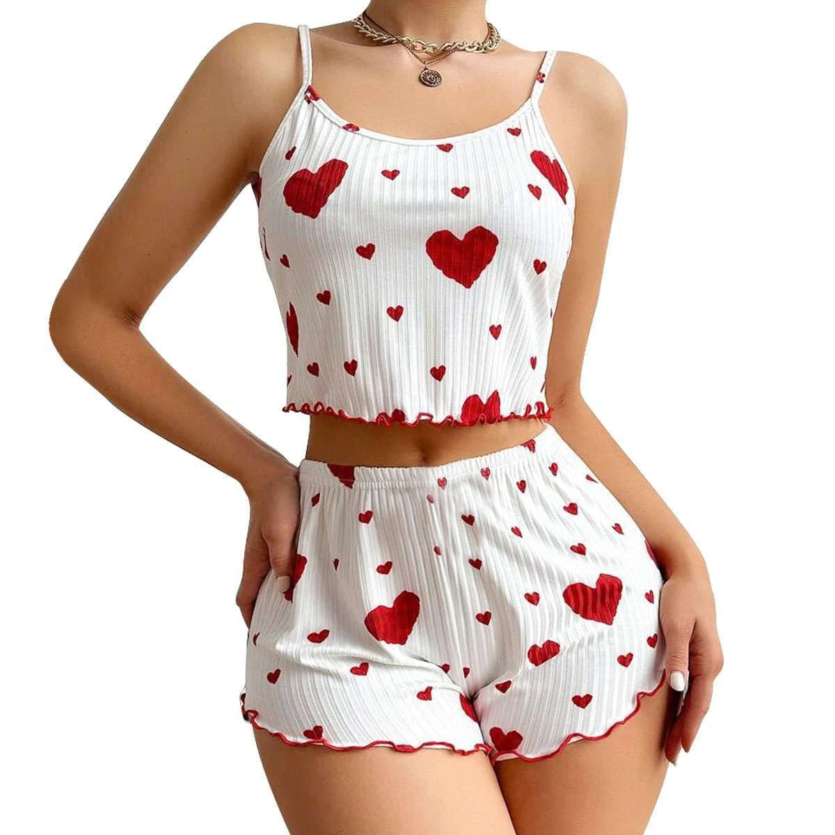 2PCS Summer Pjs Set Women Lovely Nightwear Sleepwear Cami Top + Short Pajama Set