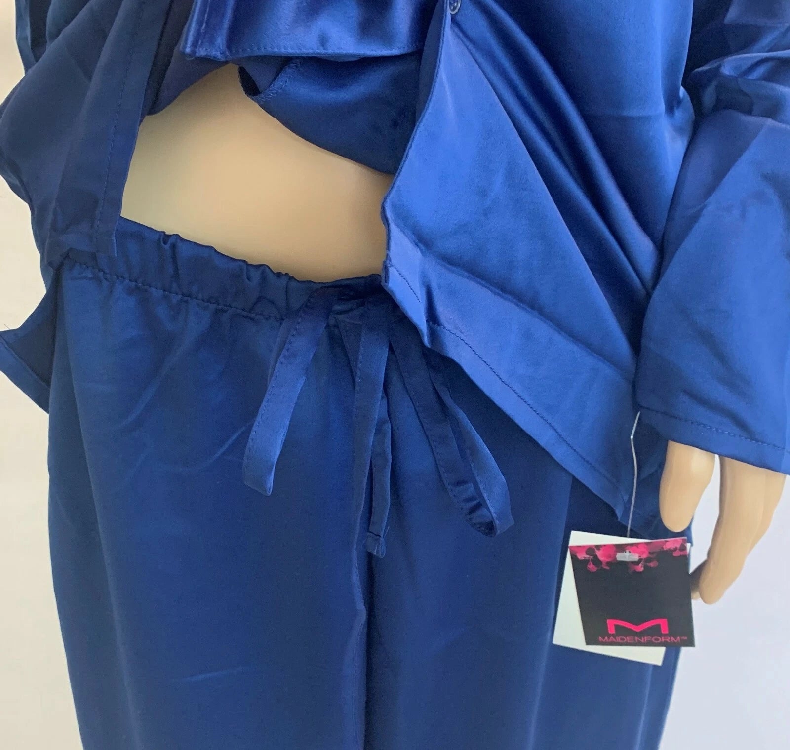 Maidenform Women's blue depths Prima Ballerina Luxe Satin Pj shirt& pant Set,M,L
