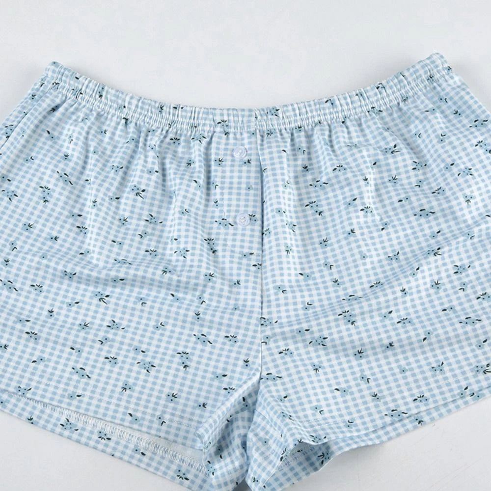 Floral Two Piece Sleepwear Plaid Summer Nightdress Women Summer-