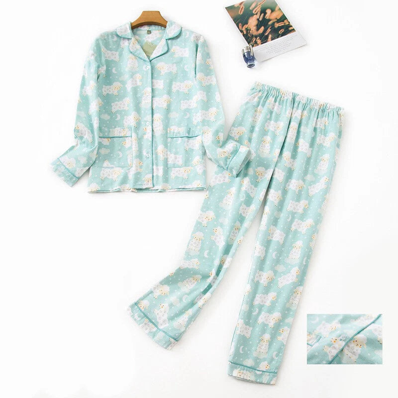 Ladies/Womens 100% Brushed Cotton Pyjamas Set Check Print Button Up Loungewear