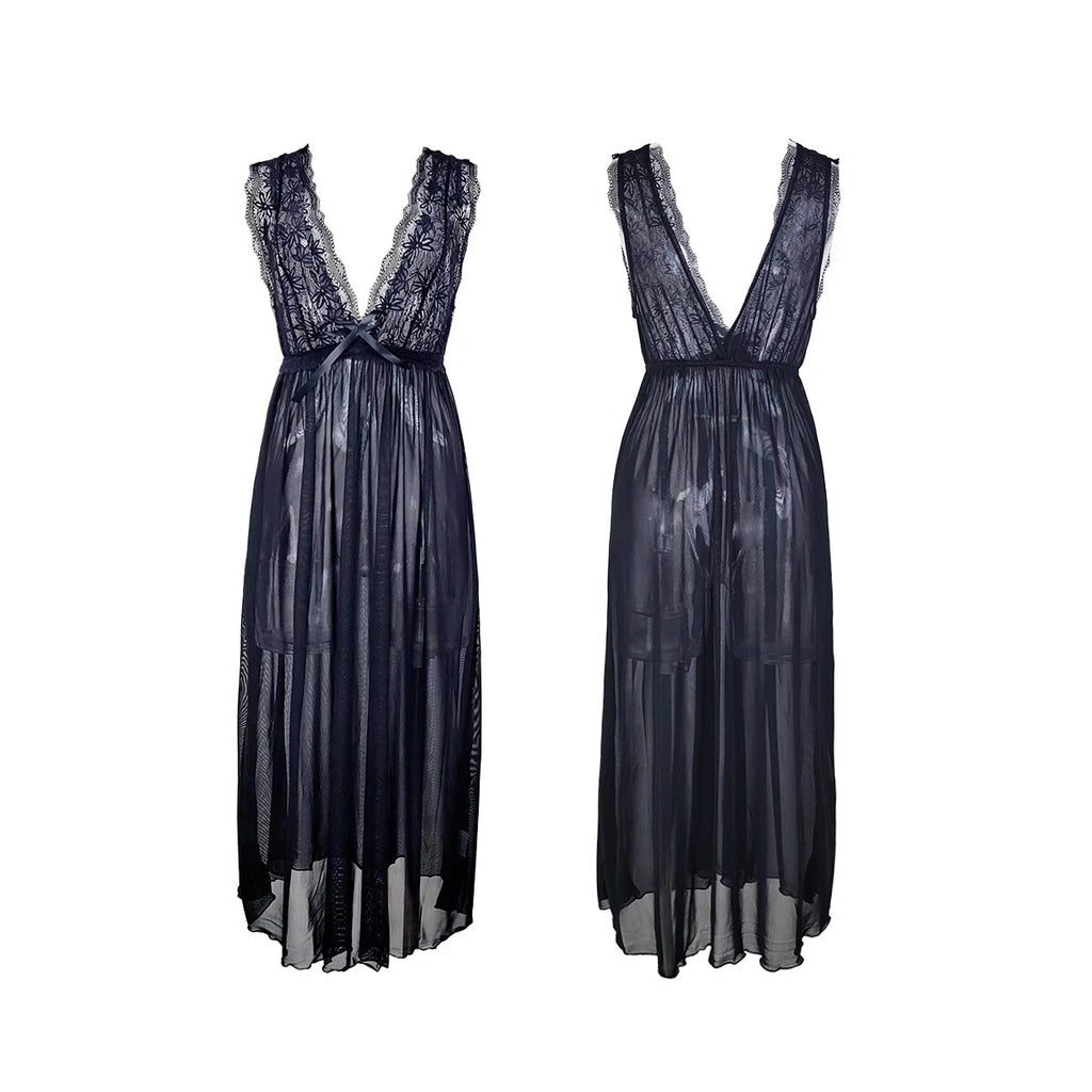 Womens Mesh Sheer Dress See Through Slit Hollow Back V Neck Erotic Lingerie New