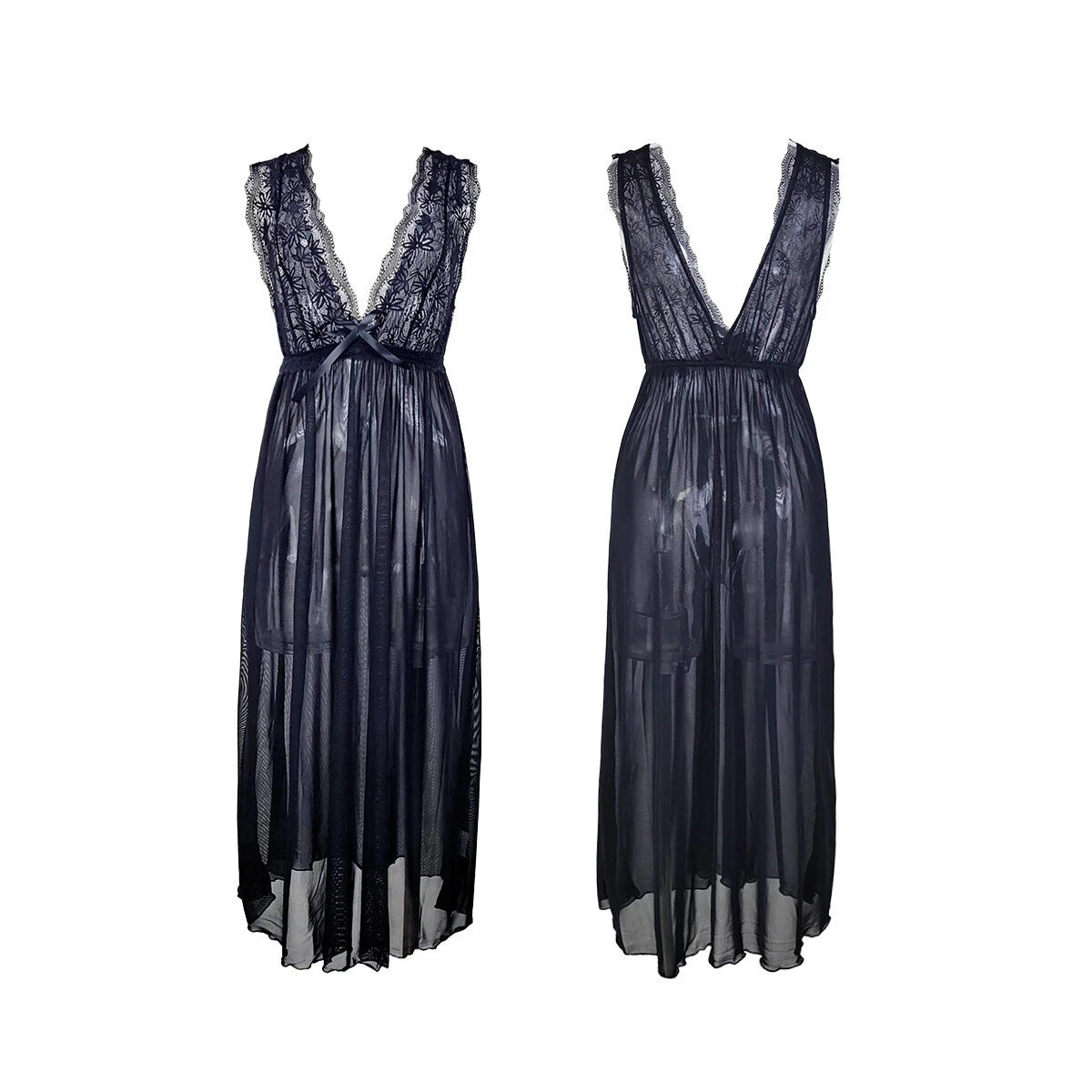 Womens Mesh Sheer Dress See Through Slit Hollow Back V Neck Erotic Lingerie New