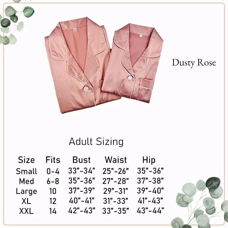 Satin Pajama Set 2 Piece Long Sleeve & Shorts Bridal Party Sleepwear