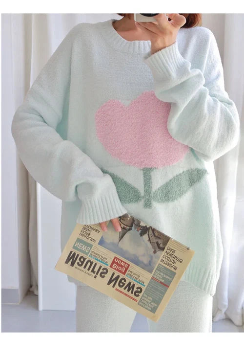 Pajamas Women's Autumn Tulip Home Clothes Coral Fleece Thickened Outwear Suit