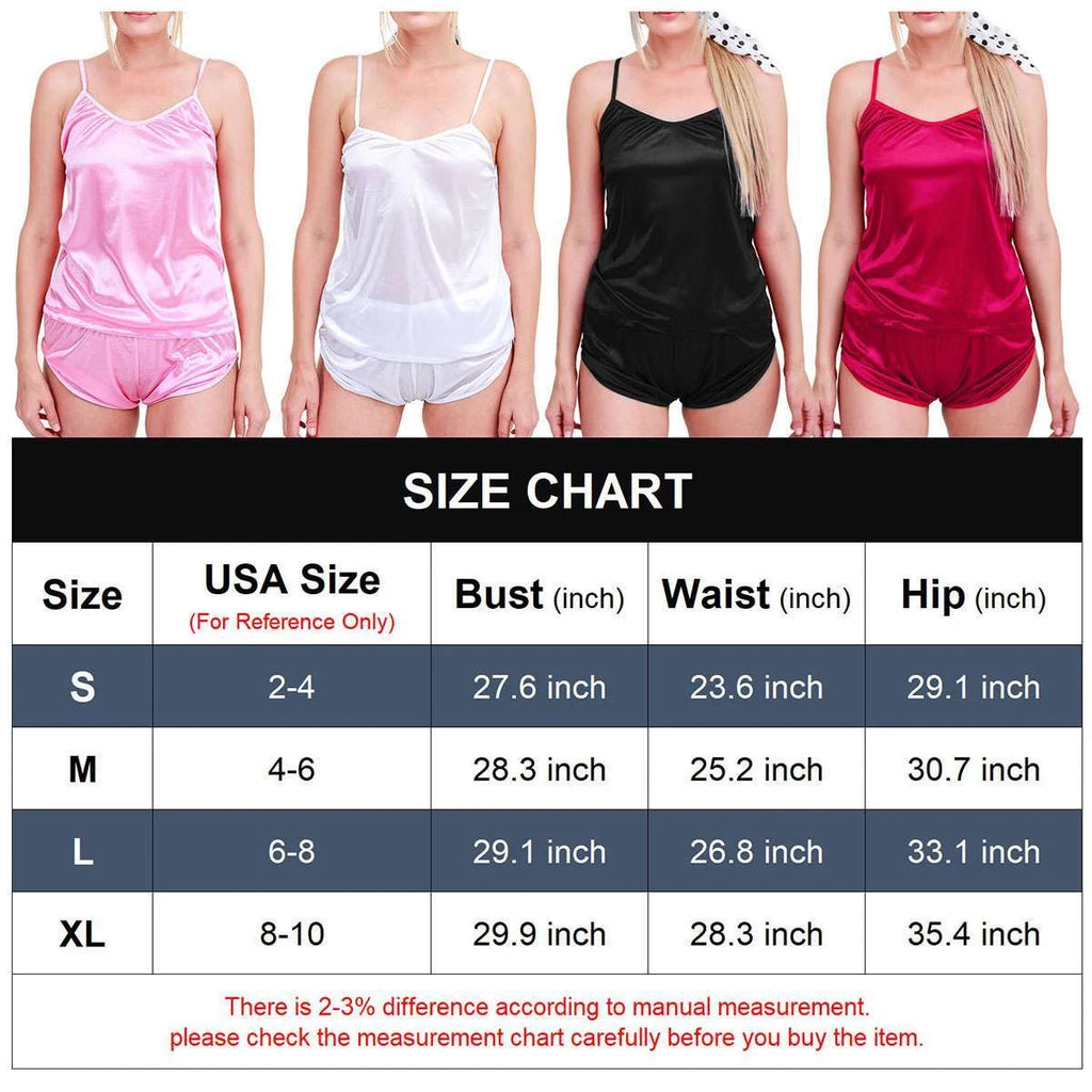 Womens Silk Satin Pajamas Set Sexy-Lingerie Sleepwear Babydoll Nightwear Pjs Set