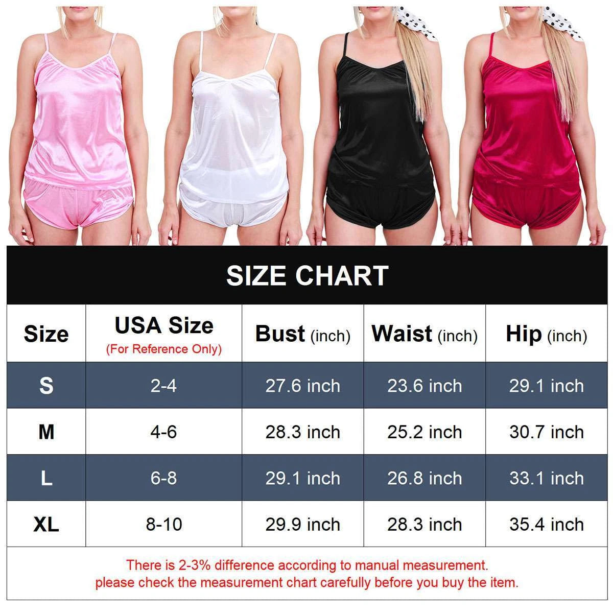 Womens Silk Satin Pajamas Set Sexy-Lingerie Sleepwear Babydoll Nightwear Pjs Set