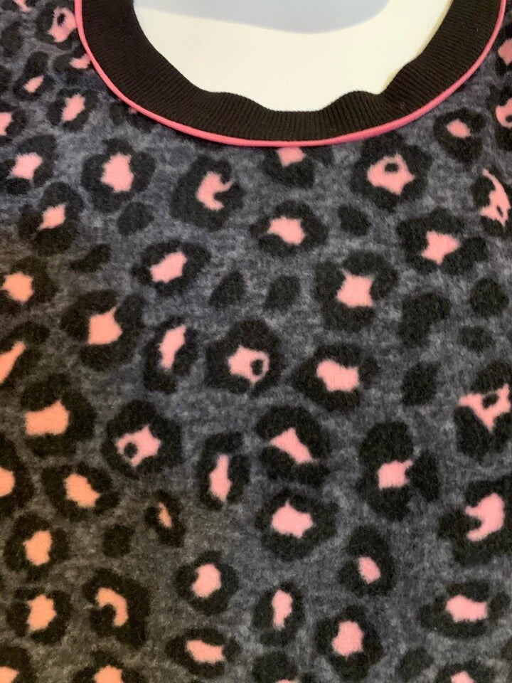 Cuddi Duds Women's Leopard Fleece Crew Neck and Jogger Set Grey/Pink L, XL