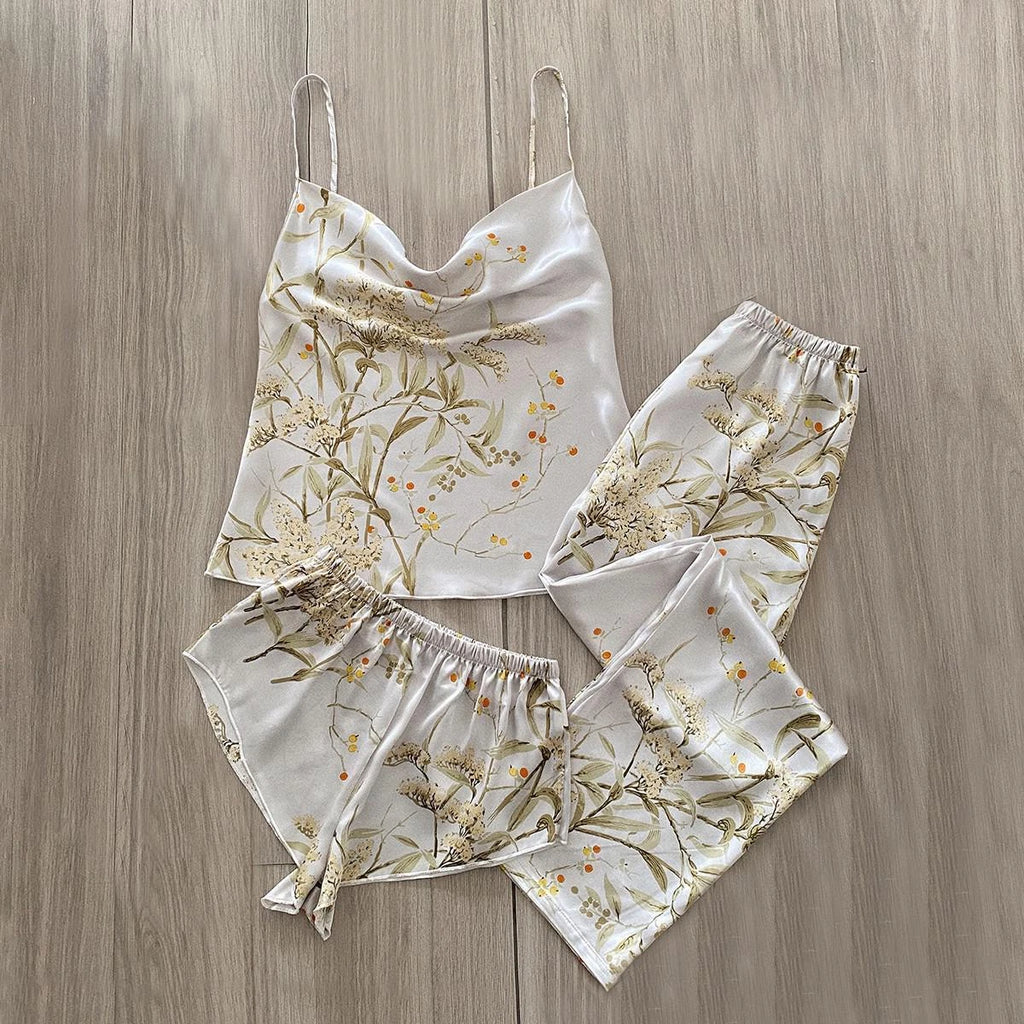 2023 Printed bathrobe pajamas, summer 4-piece set, women's sexy kimono