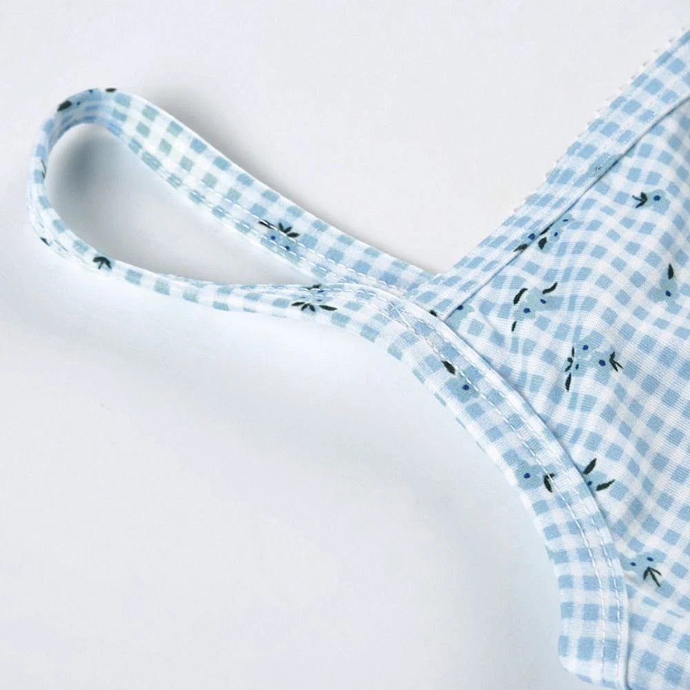 Floral Two Piece Sleepwear Plaid Summer Nightdress Women Summer-