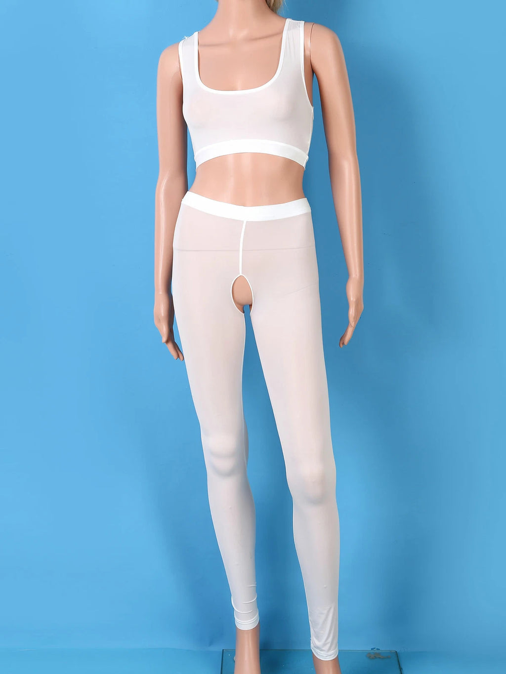 Women 2pcs Lingerie Set Sleeveless Crop Top High Waist Crotchless Leggings Pants