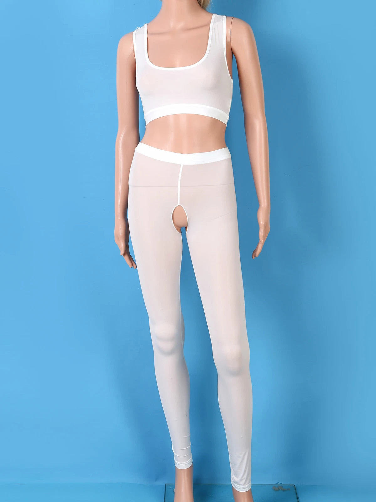 Women 2pcs Lingerie Set Sleeveless Crop Top High Waist Crotchless Leggings Pants