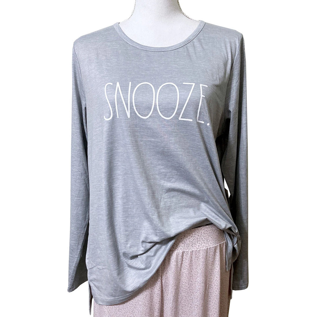 Rae Dunn Pajama Lounge Set SNOOZE Grey Pink Stretch Knit Jogger Pants L/S Top