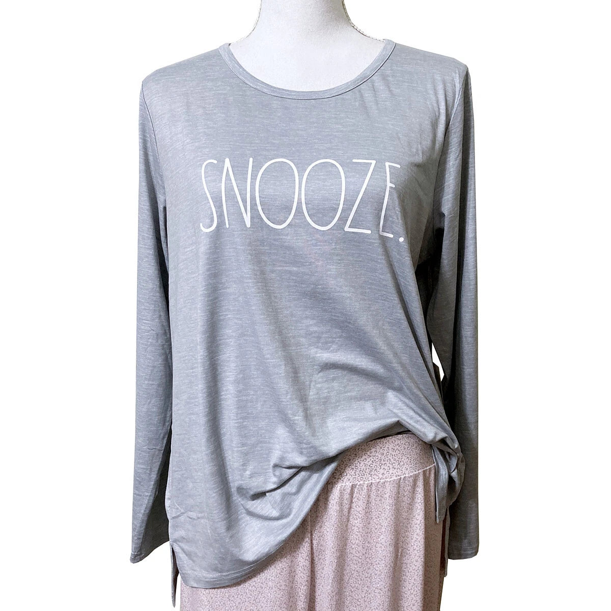 Rae Dunn Pajama Lounge Set SNOOZE Grey Pink Stretch Knit Jogger Pants L/S Top