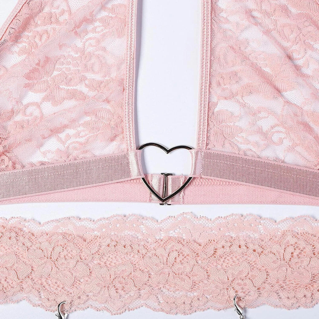 Pink-Women-Sexy-Lingerie-Sleepwear-Lace-Panties-Underwear-Nightwear-Babydoll-Set