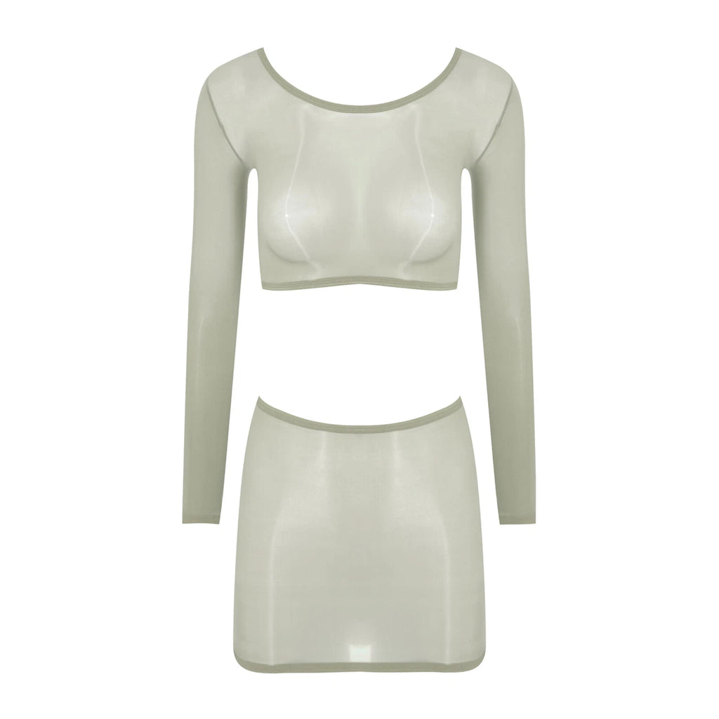 Womens Nightwear Bodycon Clubwear Nylon Outfits Perspective Crop Top Silky Mini