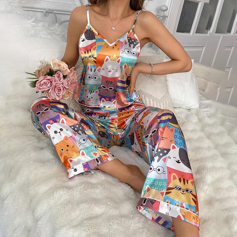 Women Silk Satin Pajamas Pj Cami Vest Set Soft Nightwear Sleepwear Sexy Lingerie