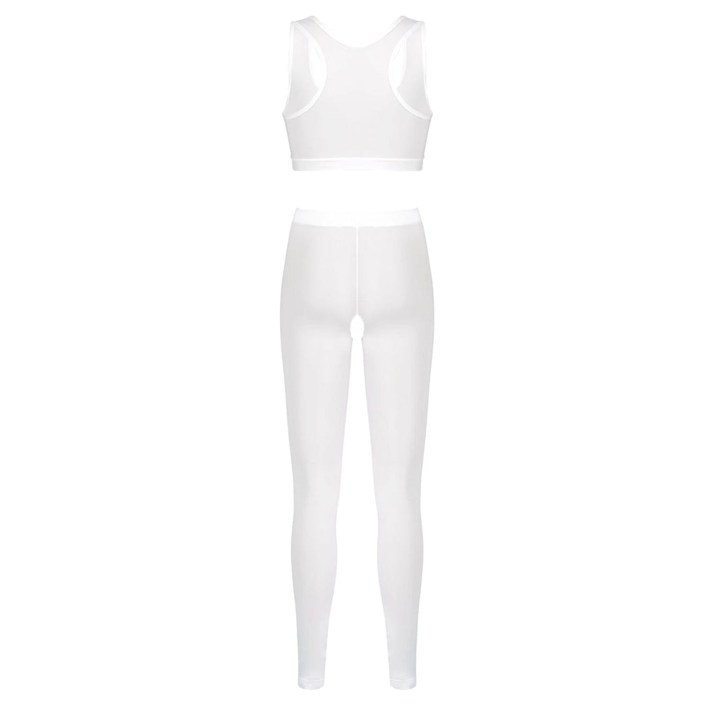 Women 2pcs Lingerie Set Sleeveless Crop Top High Waist Crotchless Leggings Pants