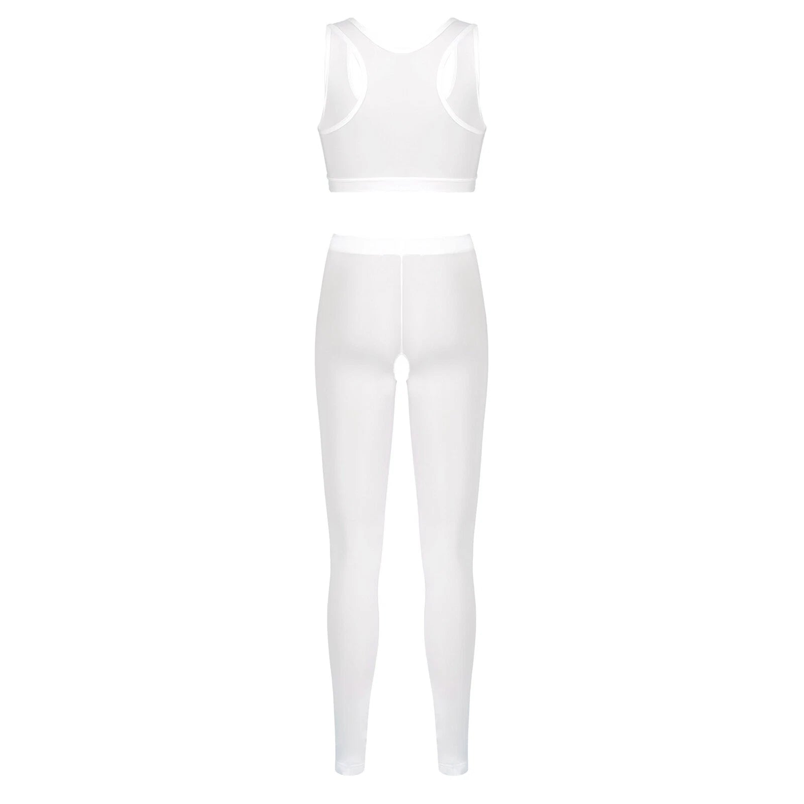 Women 2pcs Lingerie Set Sleeveless Crop Top High Waist Crotchless Leggings Pants