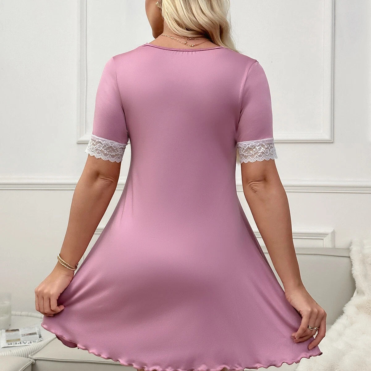 Pink-Women-Sexy-Lingerie-Sleepwear-Lace-Panties-Underwear-Nightwear-Babydoll-Set